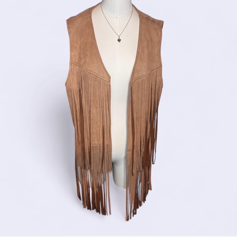 Layered Fringed Tan Suede Vest size 2XL festival or rodeo vibes